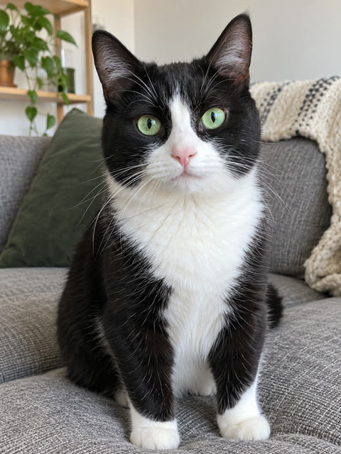The test photo used for this remake: an AI-generated tuxedo cat, not a real pet