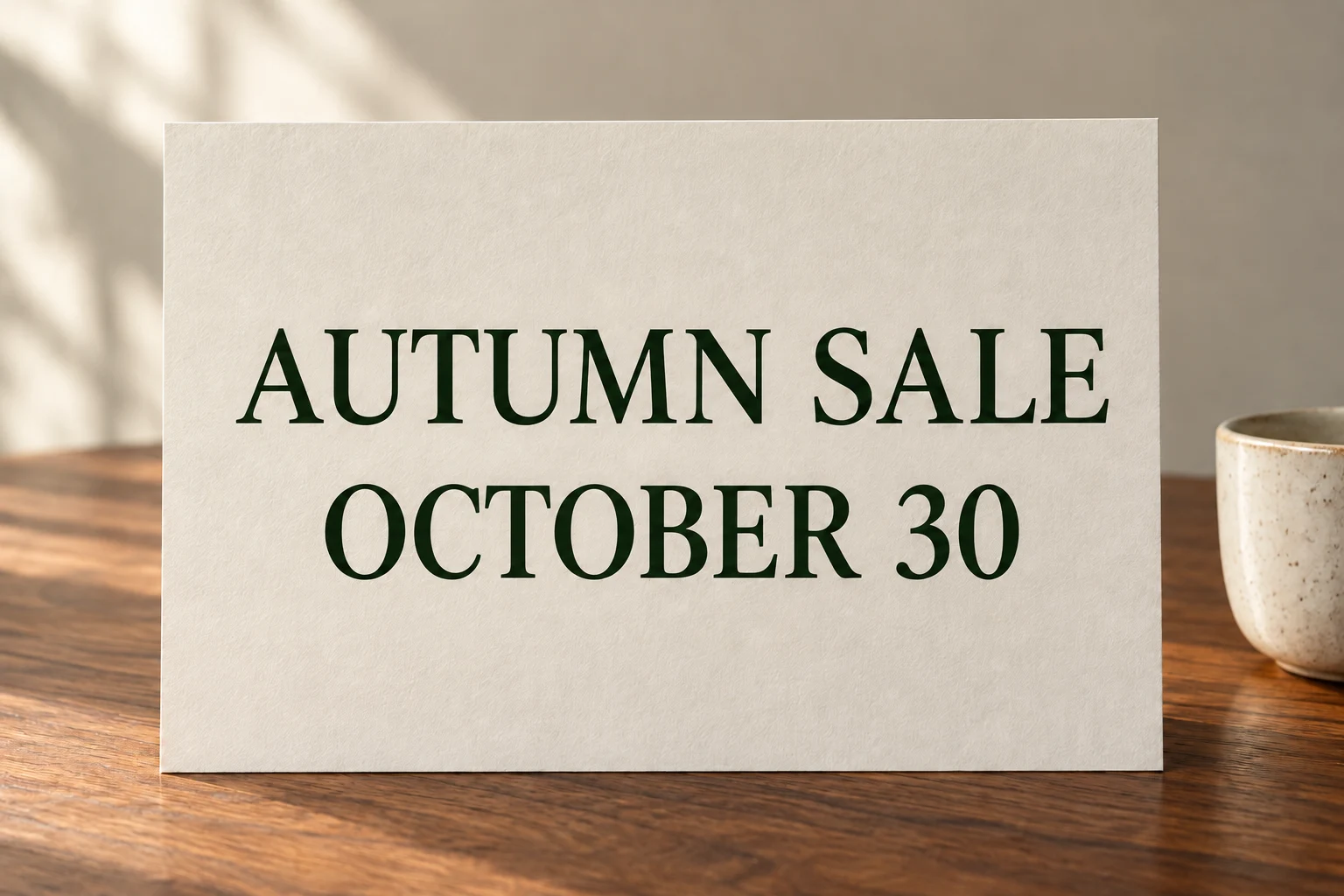 The same card edited to read AUTUMN SALE and OCTOBER 30